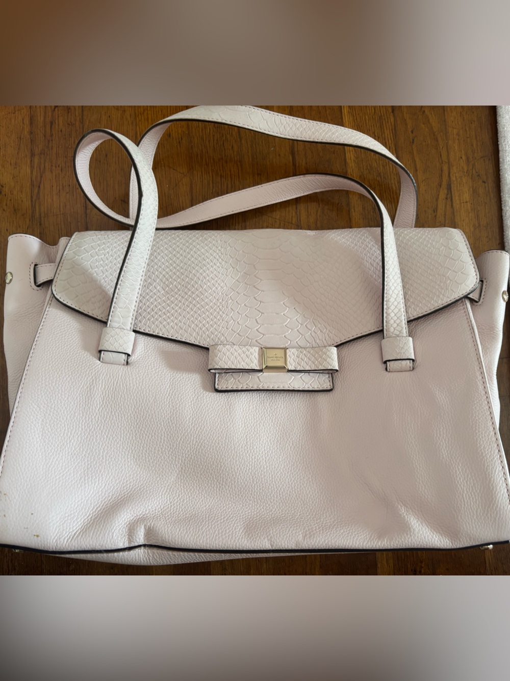 Kate Spade Soft Pink Leather Tote Bag with Textured Flap